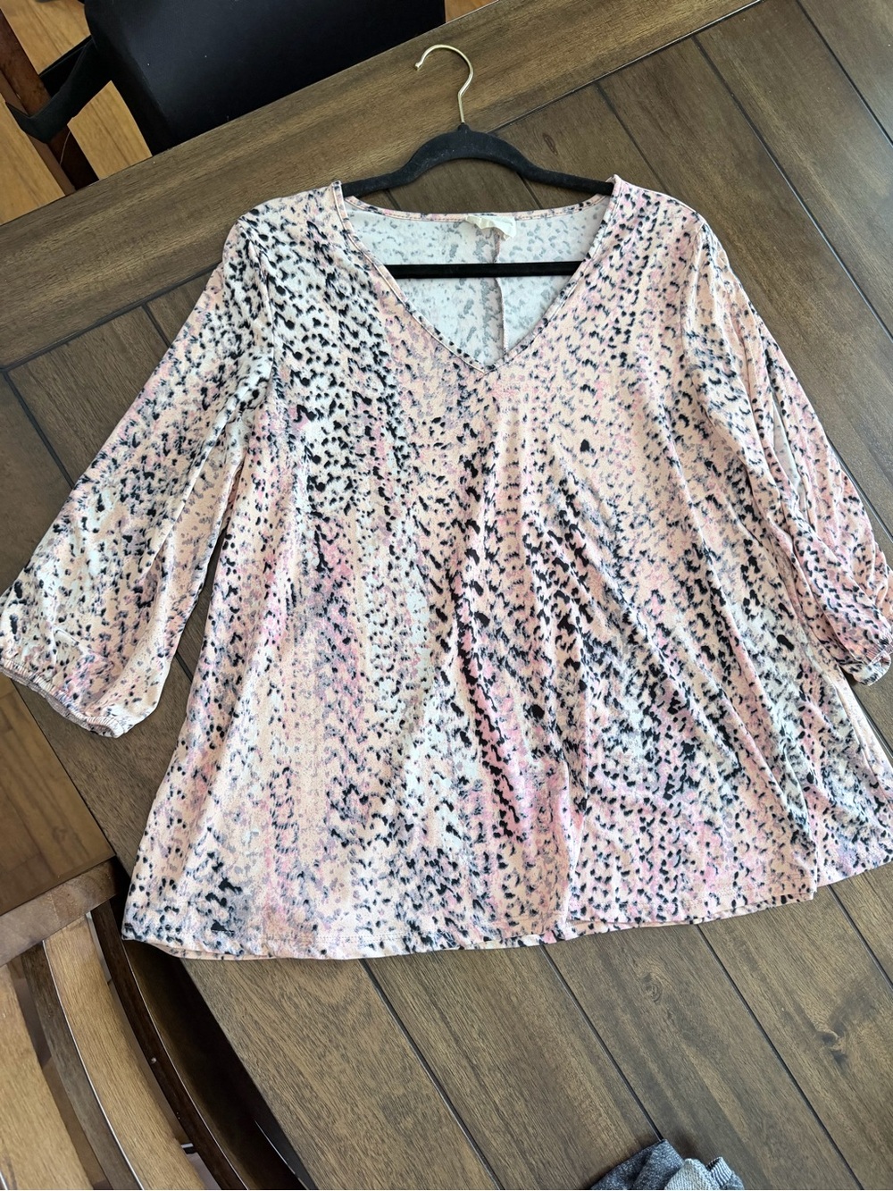 Ninexis V-Neck Pink Printed Tunic with Three-Quarter Sleeves size Large B0022